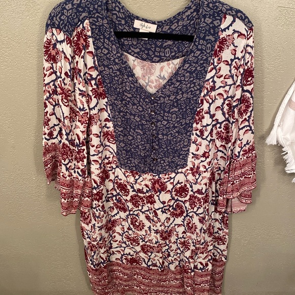 Style & Co burgundy, ivory, and navy dress - Picture 1 of 5